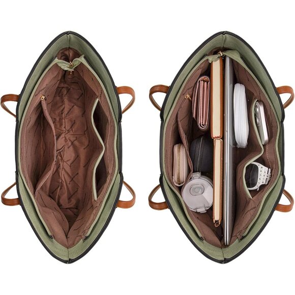 Women Pastel Green Imported Vegan Leather Medium Top Handle Satchel Tote Bags - Picture 5 of 6